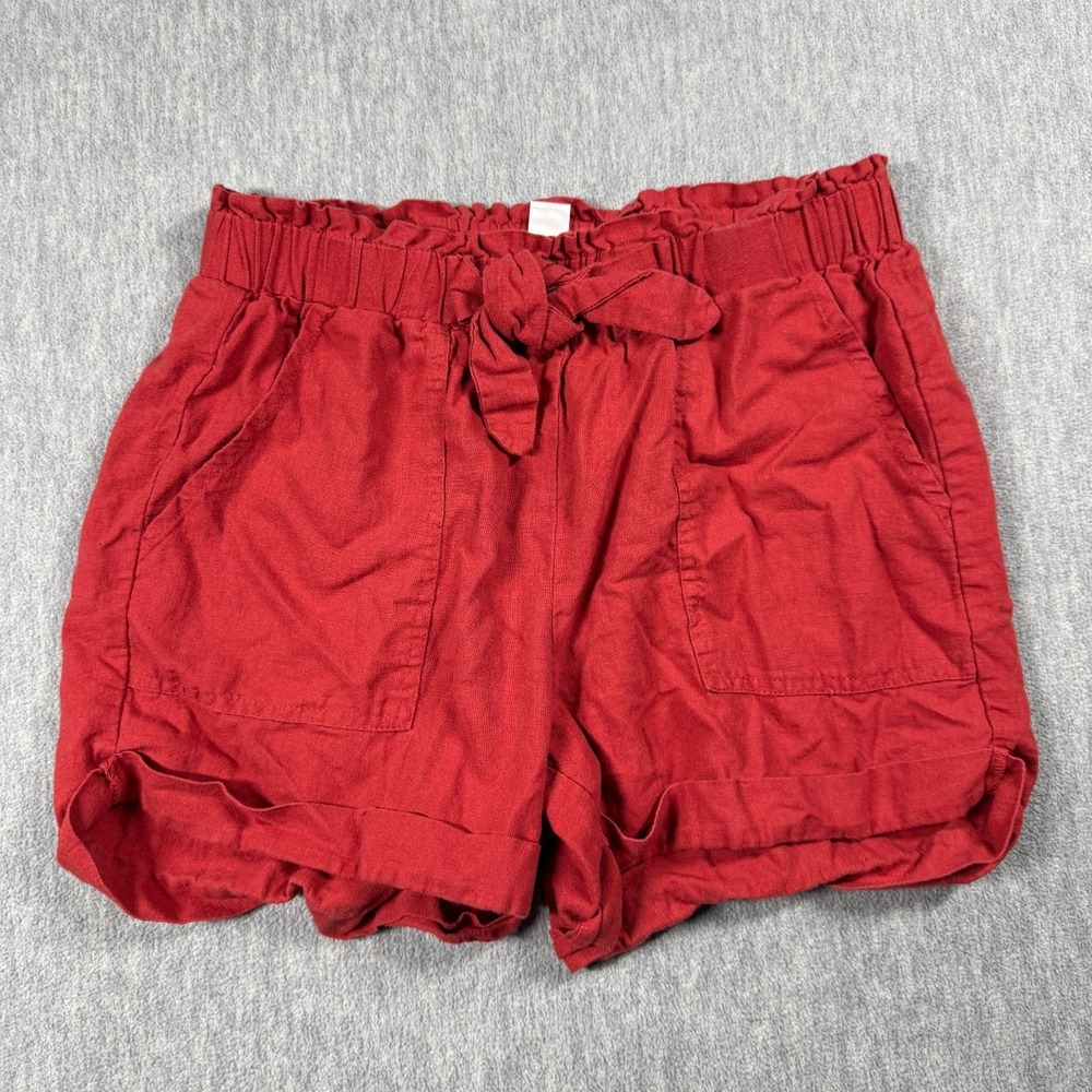 Charlotte Russe Shorts Womens M Red‎ Solid Paperbag Tie Waist Casual Lightweight